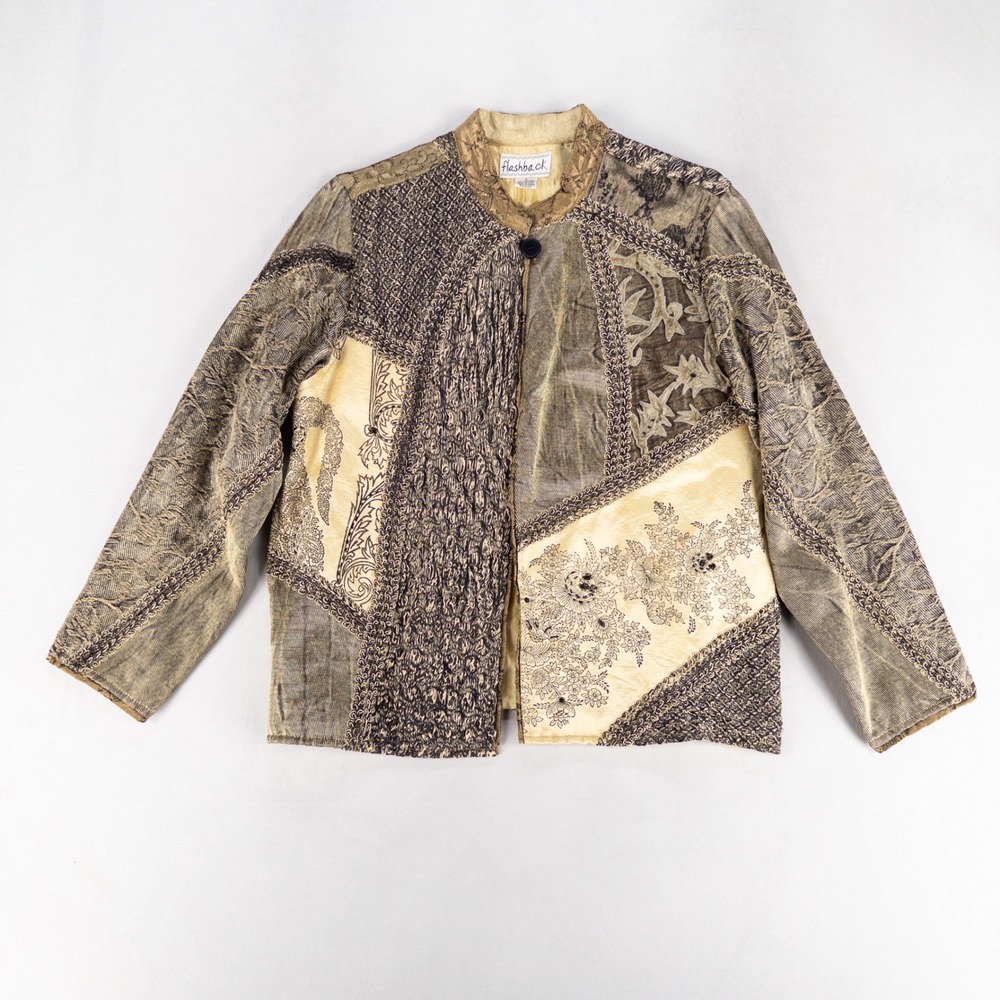 Flashback Jacket Women S Gold Black Patchwork Paisley Boho One Button Maximalist